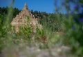 独リューゲン島のビンツで開催されている砂の彫刻フェスティバルに出品された、高さ17.5メートルの巨大な砂の城（2019年6月5日撮影）。(c)Jens Btner / dpa / AFP