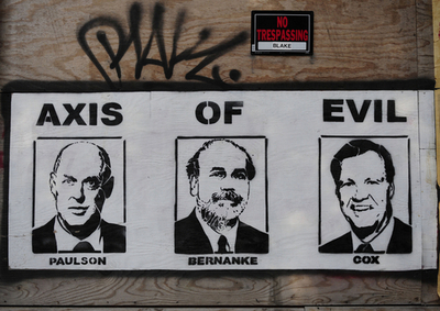 金融危機の「悪の枢軸」？FRB議長らの落書き見つかる