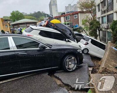 韓国・マンション駐車場で擁壁が崩落、15人避難…地盤の緩みが原因か