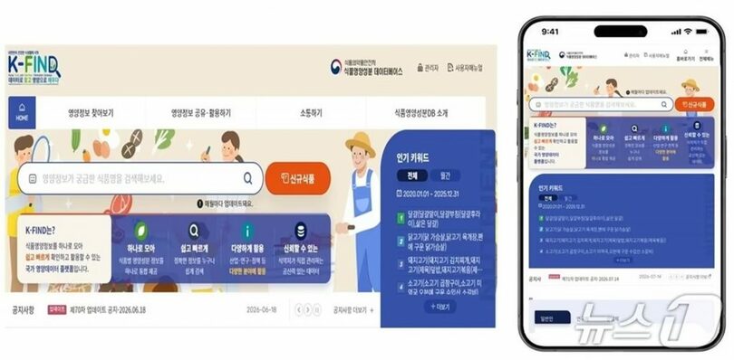 食品の栄養成分を検索できる国家食品栄養データプラットフォーム「K-FIND」のウェブサイトとモバイルアプリ (c)news1