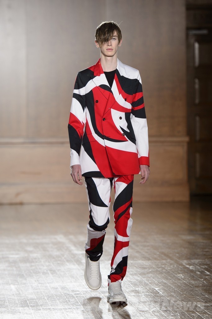 流れるような曲線のグラフィック、「アレキサンダー・マックイーン」15年春夏メンズ