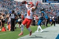 23NFL第2週、ジャクソンビル・ジャガーズ対カンザスシティ・チーフス。タッチダウンを喜ぶカンザスシティ・チーフスのスキー・ムーア（2023年9月17日撮影）。(c)Sam Greenwood/Getty Images