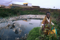 2007年10月22日、汚染されたケニヤのナイロビ川（Nairobi River）沿岸で、市場で売るための薬草を採る男性。(c)AFP/Tony Karumba
