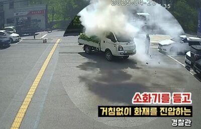 消火器抱えて走る警察官、トラック火災を止めた…韓国“神対応”に称賛の声