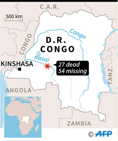 コンゴの川で船沈没、27人死亡54人不明 定員超過が原因か