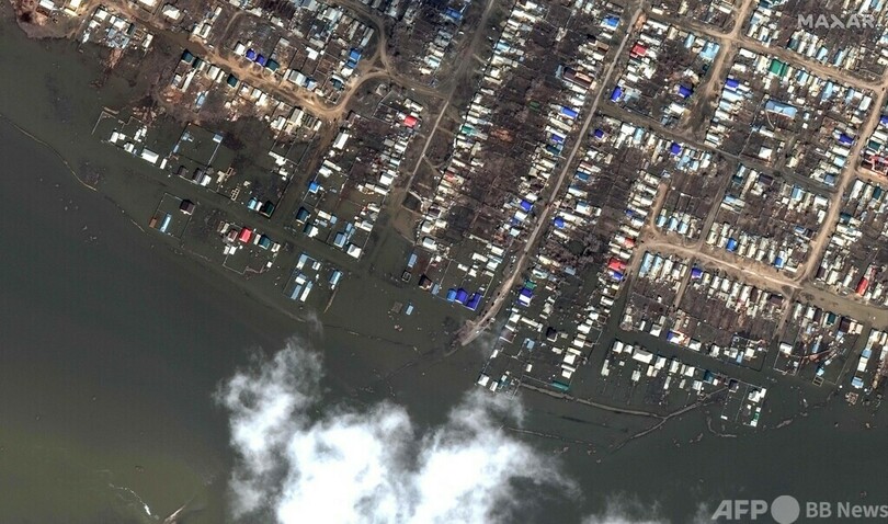 ロシア南部洪水被災地の衛星画像