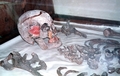 ロシアのエカテリンブルグ（Yekaterinburg）で公開された帝政ロシア最後の皇帝ニコライ2世（Nicholas II）の遺骨（1998年1月27日撮影）。(c)AFP/BORIS BACHORZ