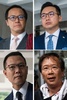 議員資格を剥奪された民主派の（右上から時計回り）楊岳橋氏、郭家麒氏、郭栄鏗氏、梁継昌氏（2020年11月11日作成）。(c)Philip FONG / AFP