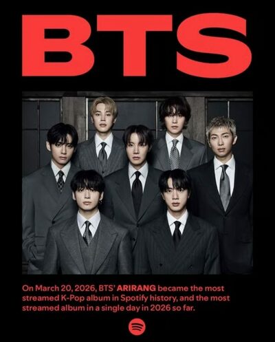 BTS「ARIRANG」、Spotifyグローバルチャート1〜14位を独占