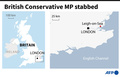 英議員が刺される事件が起きたロンドン近郊リーオンシーの位置を示した図。(c)LAURENCE SAUBADU, CLÉA PÉCULIER / AFP