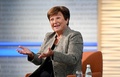 米首都ワシントンのIMF本部でAFPのインタビューに応じるクリスタリナ・ゲオルギエワ専務理事（2024年1月10日撮影）。(c)OLIVIER DOULIERY / AFP