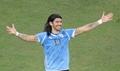 2010年サッカーW杯南アフリカ大会準々決勝、ウルグアイ対ガーナ。チームの勝利を決めるPKを決めて喜ぶウルグアイのセバスチャン・アブレウ（2010年7月2日撮影）。(c)FRANCK FIFE / AFP