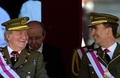 スペインの国王フェリペ6世（右）と前国王で父のフアン・カルロス1世（2014年6月3日撮影、資料写真）。(c)Pierre-Philippe MARCOU / AFP