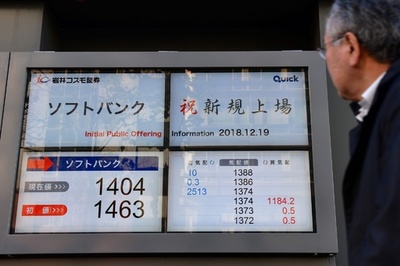 ソフトバンク上場、初値は売り出し価格下回る