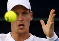 ドバイ・テニス選手権（Dubai Duty Free Tennis Championships 2014）、男子シングルス準決勝。リターンを狙うトマス・ベルディハ（Tomas Berdych、2014年2月28日撮影）。(c)AFP/KARIM SAHIB