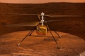 米カリフォルニア州にある航空宇宙局（NASA）ジェット推進研究所（JPL）に展示された火星探査ヘリコプター「インジェニュイティ」の模型（2021年2月16日撮影）。(c)Patrick T. FALLON / AFP