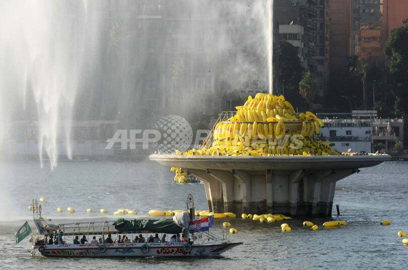 ナイル川に大量の「バナナ」、アート・イベント