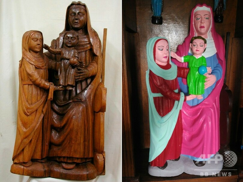 15世紀の聖母子像、素人が修復し派手なピンクや空色に スペイン