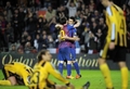 11-12スペイン1部リーグは19日、第13節の試合が各地で行われ、FCバルセロナ（FC Barcelona）はレアル・サラゴサ（Real Zaragoza）を4-0で下した。

得点を挙げて歓喜するバルセロナのダビド・ビジャ（David Villa、右）とリオネル・メッシ（Lionel Messi、2011年11月19日撮影）。(c)AFP/LLUIS GENE