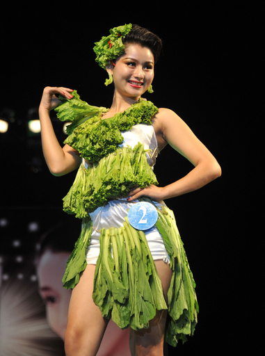 野菜のドレスに注目、ミャンマーのビューティー・コンテスト