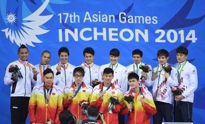 日本、男子4×100m自由形リレーで銀 アジア大会