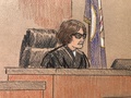 米ミネソタ州ミネアポリスの裁判所で、デレク・ショービン容疑者の審問を担当した判事を描いた法廷画（2020年6月8日作成）。(c)Cedric HOHNSTADT / AFP