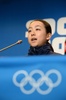 ソチ冬季五輪、フィギュアスケートの会場アイスバーグ・スケーティング・パレス（Iceberg Skating Palace）で記者会見に臨む浅田真央（Mao Asada、2014年2月17日撮影）。(c)AFP/JUNG YEON-JE