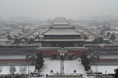中国・北京でまれな雪 冬季五輪まで2週間