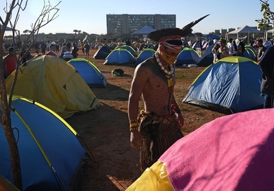 ブラジル先住民、大統領府近くで座り込み 保護区めぐる政策に抗議