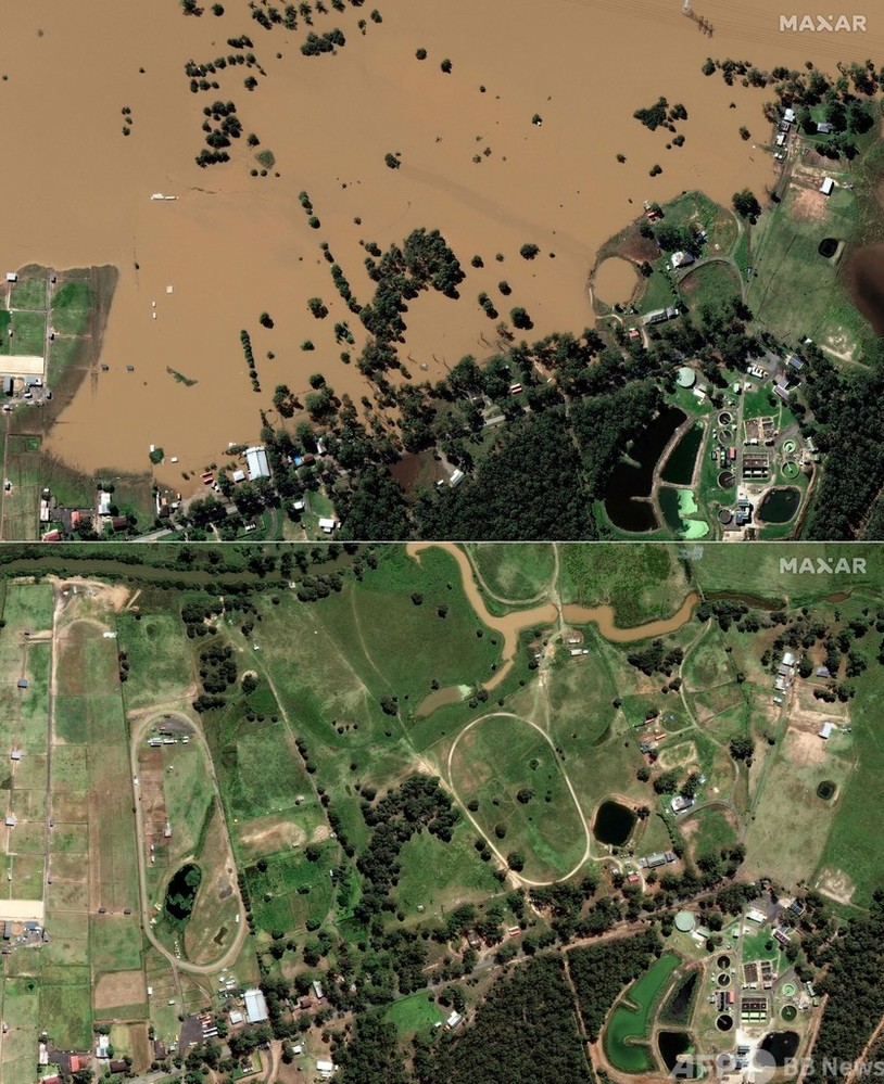 衛星写真で比べる被災前後 オーストラリア水害