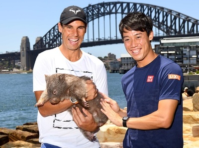 錦織とナダル、ウォンバットとたわむれる