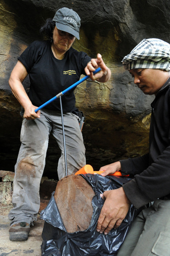 カンボジア奥地、岩棚に謎のかめとひつぎ 14世紀以降の遺骨