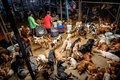 タイ・バンコクの郊外にある野良犬の保護施設で、おりの中を清掃する従業員（2020年4月6日撮影）。(c)Mladen ANTONOV / AFP