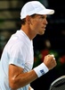ドバイ・テニス選手権（Dubai Duty Free Tennis Championships 2014）、男子シングルス決勝。ガッツポーズを見せるトマス・ベルディハ（Tomas Berdych、2014年3月1日撮影）。(c)AFP/MARWAN NAAMANI