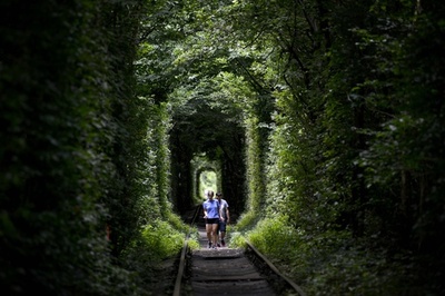 恋人たちの願いがかなう「愛のトンネル」 ウクライナ