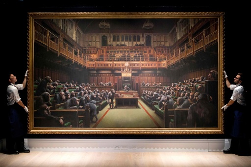 バンクシー作品で過去最高額 「猿の議会」絵画に13億円 写真7枚 国際