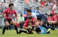 2019年ラグビーW杯日本大会の一つ、釜石鵜住居復興スタジアムの開場イベントとして行われた、釜石シーウェイブス対ヤマハ発動機の試合の様子（2018年8月19日撮影）。(c)AFP/Behrouz MEHRI