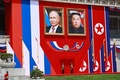 北朝鮮の首都平壌で行われたロシアのウラジーミル・プーチン大統領の歓迎式典。スプートニク提供（2024年6月19日撮影）。(c)Gavriil GRIGOROV / POOL / AFP