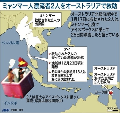 【図解】男性2人、アイスボックスに乗って25日間漂流