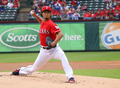 12MLB、テキサス・レンジャーズ（Texas Rangers）対ロサンゼルス・エンゼルス・オブ・アナハイム（Los Angeles Angels of Anaheim）。先発登板するテキサス・レンジャーズのダルビッシュ有（Yu Darvish、2012年9月30日撮影）。(c)AFP/Getty Images/Rick Yeatts