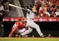 09MLB、ニューヨーク・ヤンキース（%%New York Yankees%%）の松井秀喜（%%Hideki Matsui%%）は21日、ロサンゼルス・エンゼルス・オブ・アナハイム（%%Los Angeles Angels of Anaheim%%）戦の8回に代打で出場し、第27号ソロ本塁打を放った。試合はヤンキースが2-5で敗れた。写真は本塁打を放つヤンキースの松井秀喜。（2009年9月21日撮影）(c)AFP/Getty Images/Kevork Djansezian