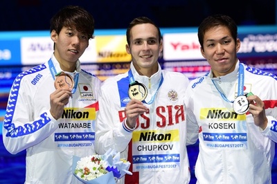 男子200m平泳ぎで日本勢がW表彰台、チュプコフが大会新で金 世界水泳