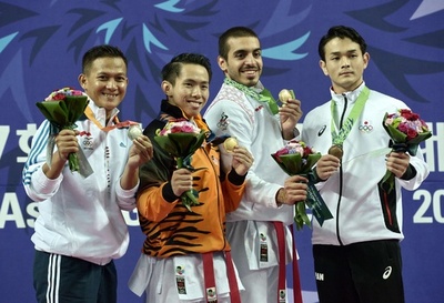 新馬場一世が男子空手形で銅メダル、アジア大会