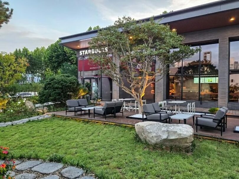 スターバックス益山富松店の屋外庭園＝スターバックスコリア提供(c)MONEYTODAY