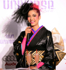 「ミス・ユニバース（Miss Universe）世界大会」に出場する日本代表、宮坂絵美里（Emiri Miyasaka）さんの壮行会が22日、都内で開催された。宮坂さんは世界大会で着用するナショナル・コスチューム姿で登場。最終選考会は8月23日にバハマで開催される（2009年7月22日撮影）。(c)AFP/Kazuhiro NOGI