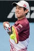 テニス、アデレード国際1、男子シングルス準々決勝。リターンを打つ西岡良仁（2023年1月6日撮影）。(c)Brenton EDWARDS / AFP