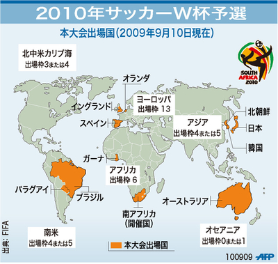【図解】2010年サッカーW杯南アフリカ大会の本大会出場国