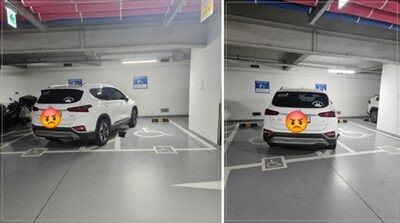 韓国・障害者用スペース2台分に斜め駐車…「ひんしゅく」のSUVに批判集中