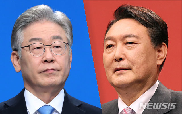 イ・ジェミョン（李在明）氏（左）とユン・ソクヨル（尹錫悦）氏(c)NEWSIS