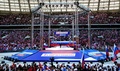 ロシア首都モスクワのルジニキ・スタジアムで開かれた集会で演説するウラジーミル・プーチン大統領（2022年3月18日撮影）。(c)Alexander VILF / POOL / AFP